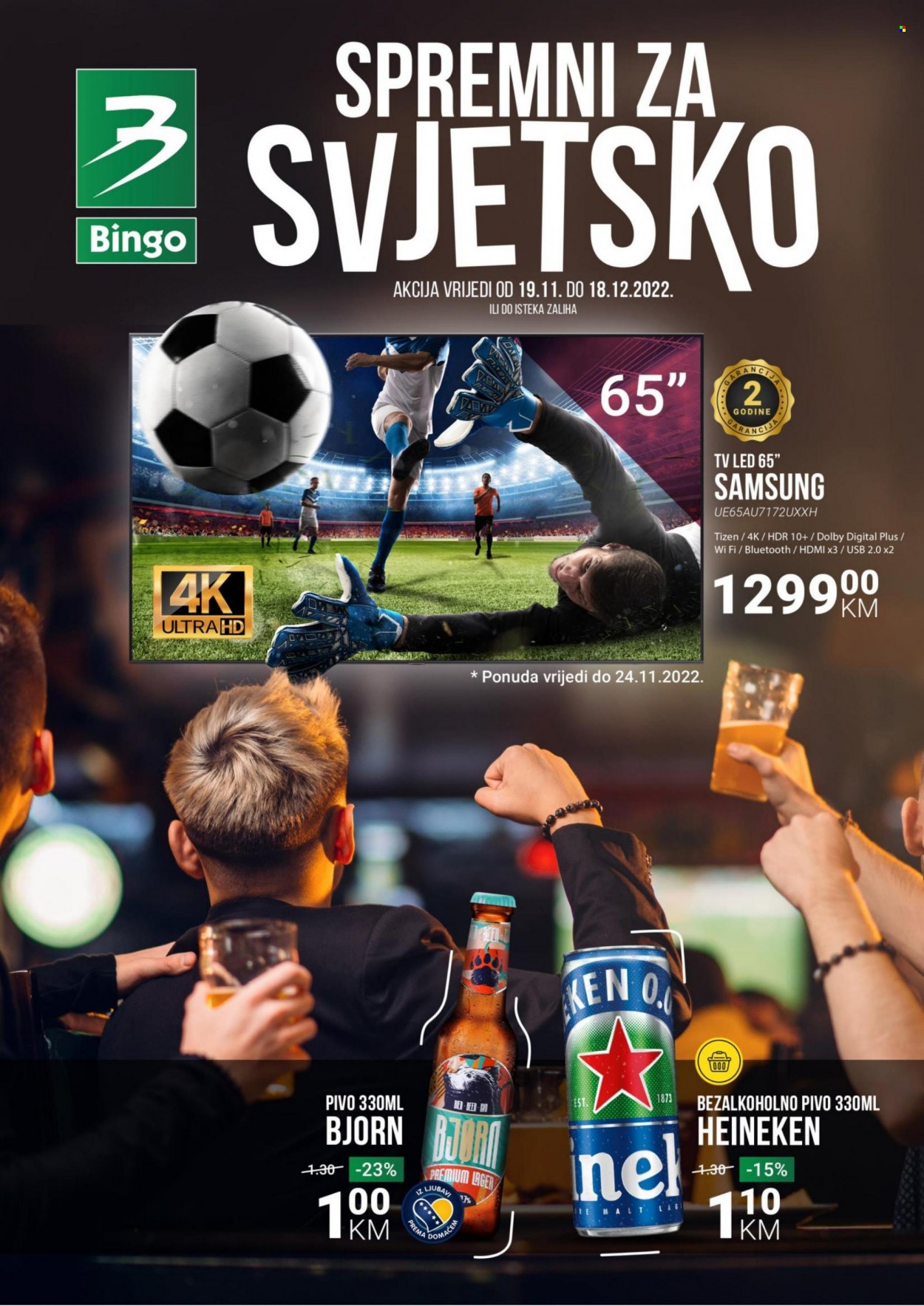 Bingo katalog - 19.11.2022. - 18.12.2022. - Sniženi proizvodi - pivo Heineken, pivo, bezalkoholno pivo, led, Samsung. Stranica 1.