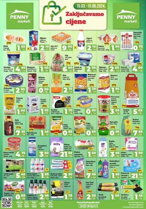 thumbnail - PENNY plus katalog - 15.03.2024. - 15.06.2024. - Sniženi proizvodi - salama, sir, jogurt, pavlaka, jaje, margarin, sardina, pile, pelene, šampon, deterdžent, sapun, tečni sapun, pasta za zube. Stranica 1.