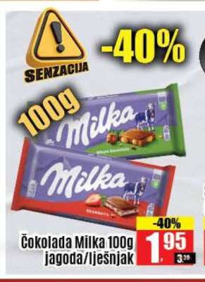 Čokolada Milka 100g jagoda/lješnjak