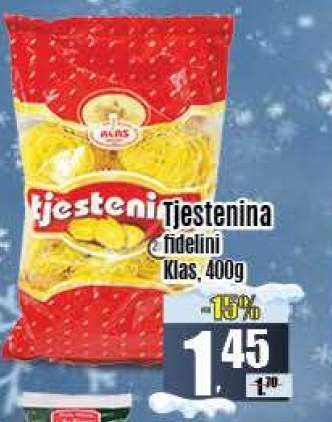 Tjestenina fidelini Klas, 400g