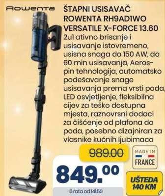 ŠTAPNI USISAVAČ ROWENTA RH9AD1WO VERSATILE X-FORCE 13.60