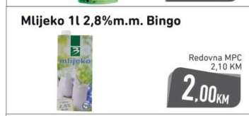 Mlijeko 1l 2,8%m.m. Bingo