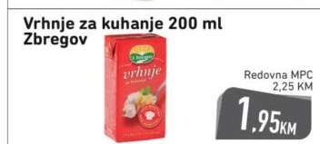 Vrhnje za kuhanje 200 ml Zbregov