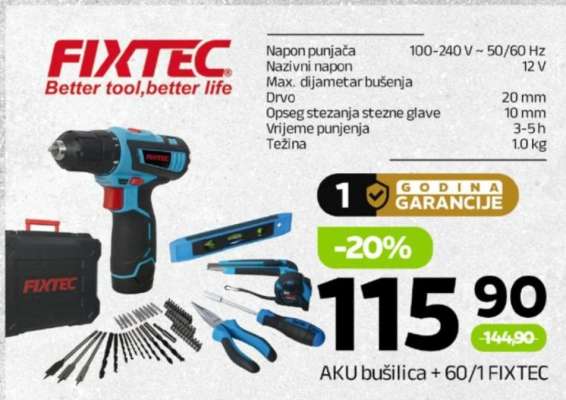 AKU bušilica + 60/1 FIXTEC