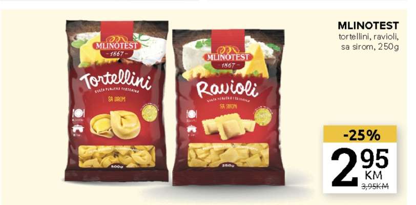 MLINOTEST tortellini, ravioli sa sirom, 250g