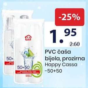 PVC čaša bijela, prozirna Happy Cassa -50+50