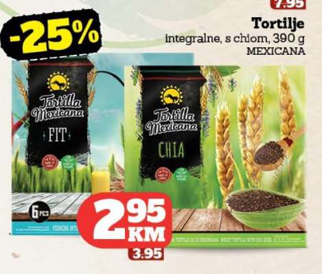 Tortilje integralne, s chiom, 390 g MEXICANA