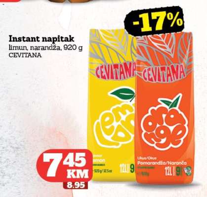 Instant napitak limun, narandža, 920 g CEVITANA