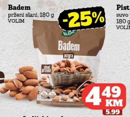 Badem prženi slani, 180 g VOLIM