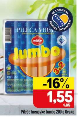 Pileće hrenovke Jumbo 200 g Ovako