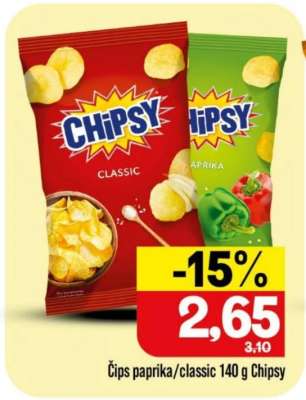 Čips paprika/classic 140 g Chipsy