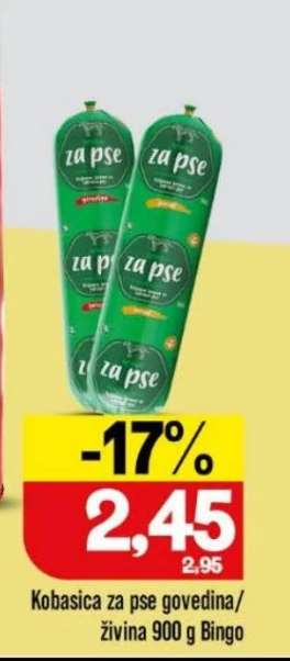 Kobasica za pse govedina/živina 900 g Bingo