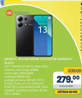 MOBITEL XIAOMI REDMI 13 8+128GB MIDNIGHT BLACK