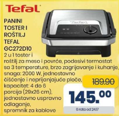 PANINI TOSTER I ROŠTILJ TEFAL GC272D10