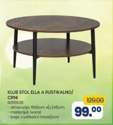 KLUB STOL ELLA A RUSTIKALNO/CRNI