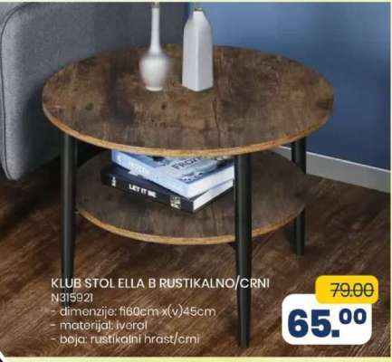KLUB STOL ELLA B RUSTIKALNO/CRNI
