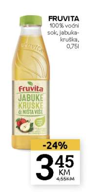 FRUVITA 100% voćni sok, jabuka-kruška, 0,75l