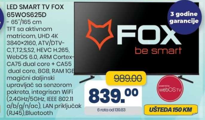 LED SMART TV FOX 65WOS625D