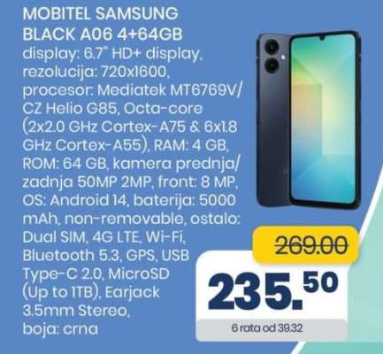 MOBITEL SAMSUNG BLACK A06 4+64GB