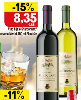 Vino bijelo Chardonnay/crveno Merlot 750 ml Plantaže