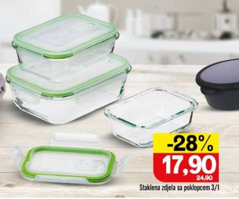 Staklena zdjela sa poklopcem 3/1