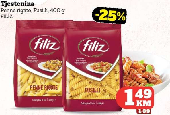 Tjestenina Penne rigate, Fusilli, 400 g