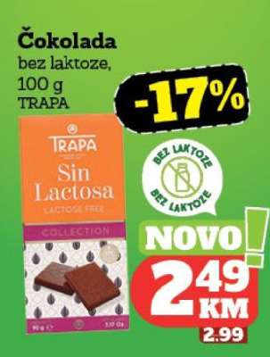Čokolada bez laktoze, 100 g TRAPA