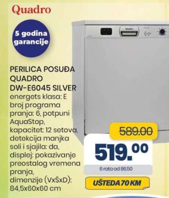 PERILICA POSUĐA QUADRO DW-E6045 SILVER