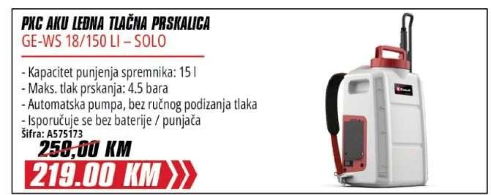 PXC AKU LEDNA TLAČNA PRSKALICA GE-WS 18/150 LI – SOLO
