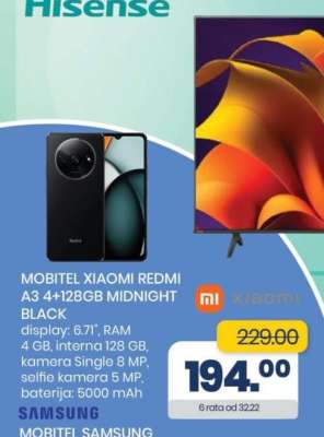 MOBITEL XIAOMI REDMI A3 4+128GB MIDNIGHT BLACK