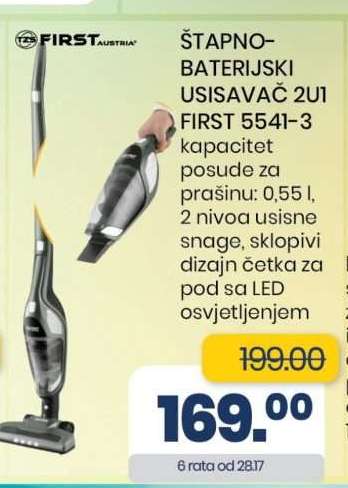 Štapno-baterijski usisavač 2u1 FIRST 5541-3