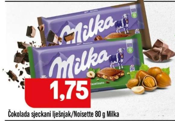 Čokolada sjeckani lješnjak/Noisette 80 g Milka