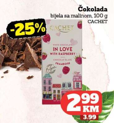 Čokolada bijela sa malinom, 100 g CACHET