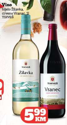 Vino bijelo Žilavka, crveno Vranac, 1l TIKVEŠ