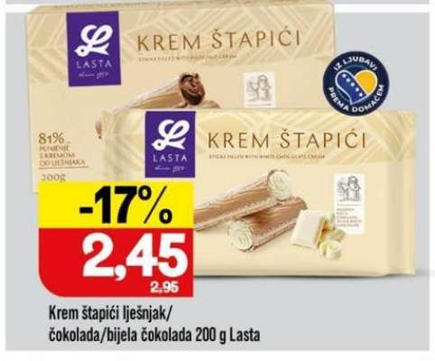 Krem štapići lješnjak/čokolada/bijela čokolada 200 g Lasta