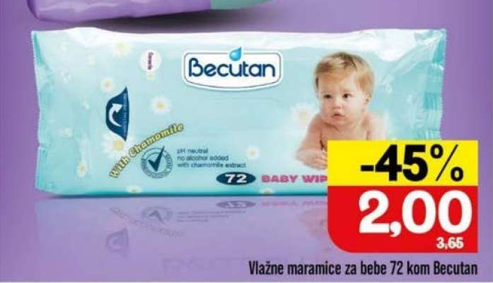 Vlažne maramice za bebe 72 kom Becutan