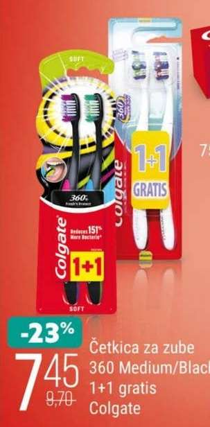 Četkica za zube 360 Medium/Black 1+1 gratis Colgate