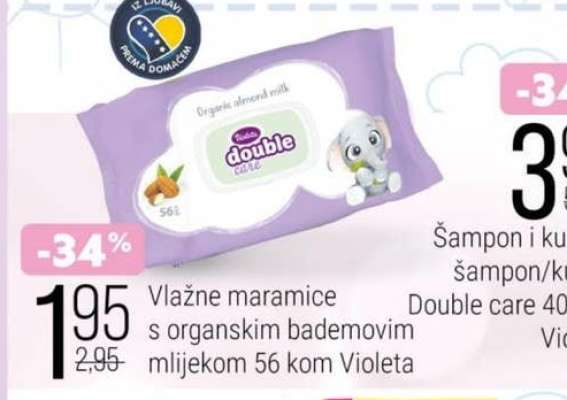Vlažne maramice s organskim bademovim mlijekom 56 kom Violeta