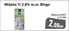 Mlijeko 1l 2,8%m.m. Bingo