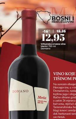 Vrhunsko crveno vino Merlot 750 ml Domano