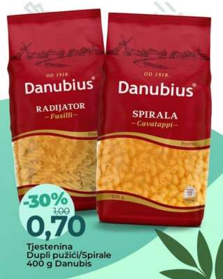 Tjestenina Dupli pužići/Spirale 400 g Danubis