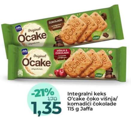 Integralni keks O’cake čoko višnja/komadići čokolade