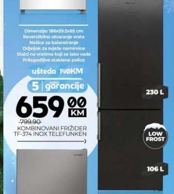 KOMBINOVANI FRIŽIDER TF-374 INOX TELEFUNKEN