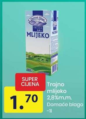 Trajno mlijeko 2,8%m.m. Domaće blago