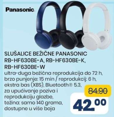 SLUŠALICE BEŽIČNE PANASONIC RB-HF630BE-A, RB-HF630BE-K, RB-HF630BE-W