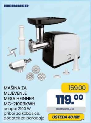 MAŠINA ZA MLJEVENJE MESA HEINNER MG-2100BKWH