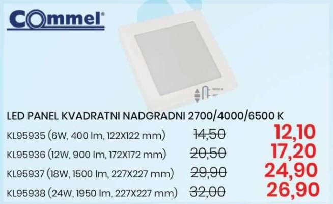 LED PANEL KVADRATNI NADGRADNI 2700/4000/6500 K KL95935