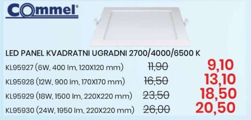 LED PANEL KVADRATNI UGRADNI 2700/4000/6500 K KL95927