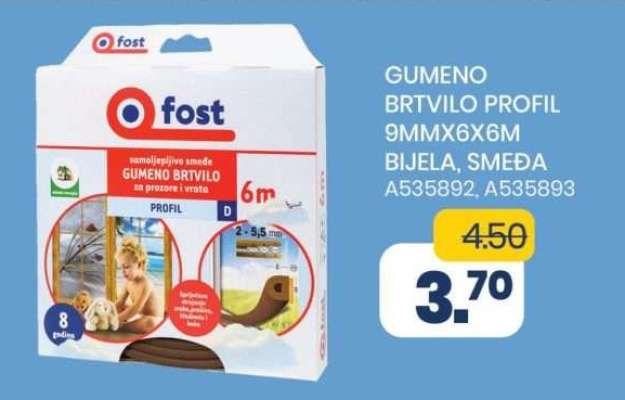 GUMENO BRTVILO PROFIL 9MMX6X6M BIJELA, SMEĐA