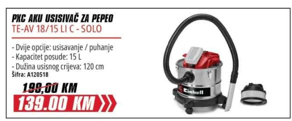 PXC AKU USISIVAČ ZA PEPEO